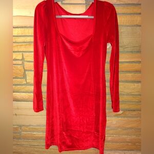 Elegant Velvet Long Sleeve Red Dress